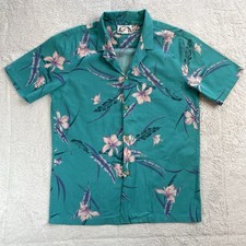VTG Paradise Found Shirt Mens L Large Blue Teal Floral Hawaii