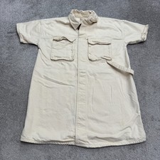 Asos Denim Button Down Shirt Dress womens 6 Cream Short Sleeve Utility Pockets