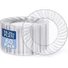 U-QE 60 Pieces Clear Plastic Plates - 10.25 Inch Clear Disposable Plates - Wa...