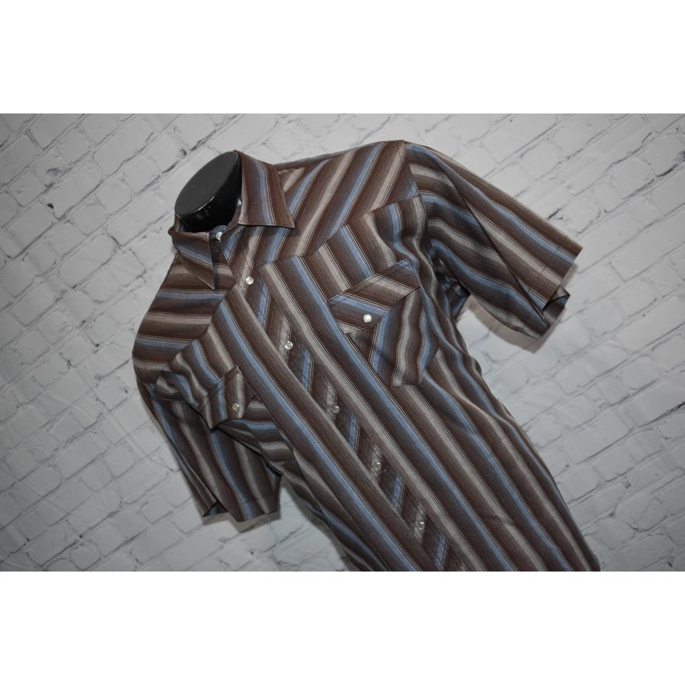 Wrangler Retro Western Shirt Mens Size 2X BIG Pearl Button Snaps Brown Blue - Image 3 of 4