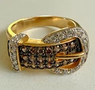 VTG 14K Gold Plate 925 Sterling Silver Buckle Ring  w/Champagne Color Cz's  Sz 8