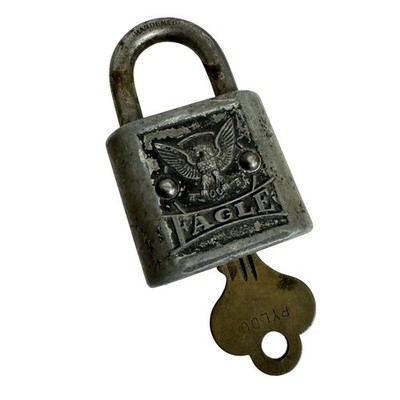 Eagle Lock Company 1930s Eagle Padlock w/Original Key Works U.S. Steel Vintage