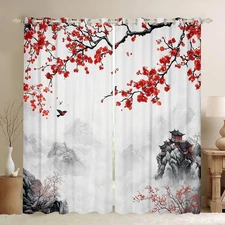 Cherry Blossoms 30%-50% Room Darkening Blackout Curtain (2 Panels, 42 x 84 In...
