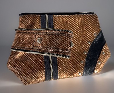 Myrabella Clutch Wristlet Glittery Copper Black Sparkle Black Accents Zipper Y2K