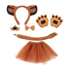 Lion Cosplay Costume Set with Lion Tail Lion Ear Headband Nose Bowtie Skirt