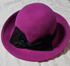 Tinatoo Boolman Hat Co 100% Wool Doeskin Felt Magenta Womens Hat Made In USA