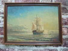 Antique Oil On Board Painting Of A Seascape Signed I Sabau