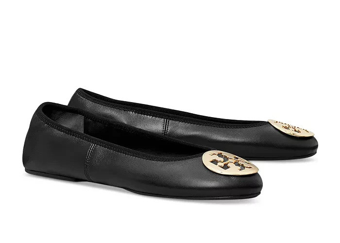 Tory Burch Claire Zapatos Bailarina Puntera Gorra Cuero de becerro 9 Bolso Antipolvo Negro Mujer