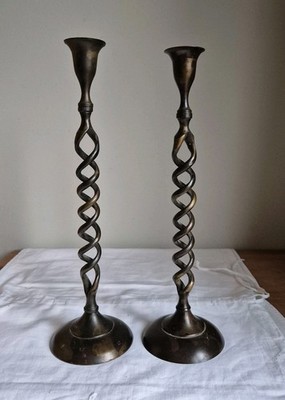 Paar indische offene gedrehte Metall Kerzenständer Messing Bronze patiniert 12 Zoll