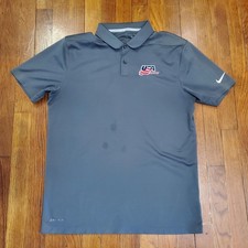 USA Hockey Polo Shirt Mens Medium Gray Nike Dri Fit Performance Hockey Top