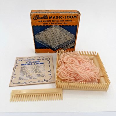 Vintage 1940s Bucilla Magic-Loom Hand Weaving Loom Adjusta-Bar Box Instructions