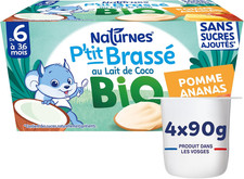 - P’Tit Brassé BIO Lait De Coco Pomme Ananas 6 Mois Coupelle 4X90G