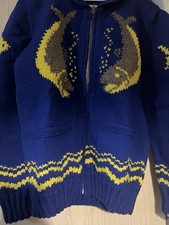 Mary Maxim Vintage Style Cowichan Sweater Men  s Or Women  s Navy Fish Handmade