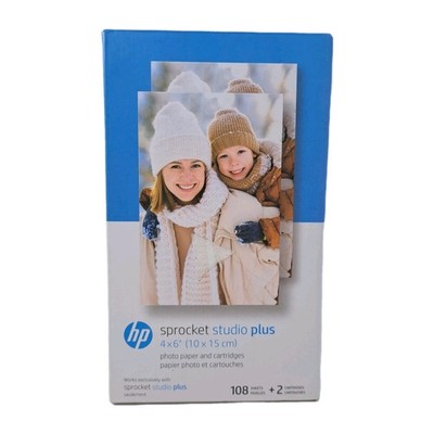 New Open Box HP Sprocket Studio Plus 4x6'' Photo Paper & 2 Cartridges 108 Sheets