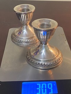 Pair of Vintage Sterling Silver Weighted Candlestick Holders 3" 309g #Y0175