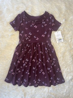 Jumping Beans Plum Dress Girls 3T Short Sleeve Butterfly Print New With Tags