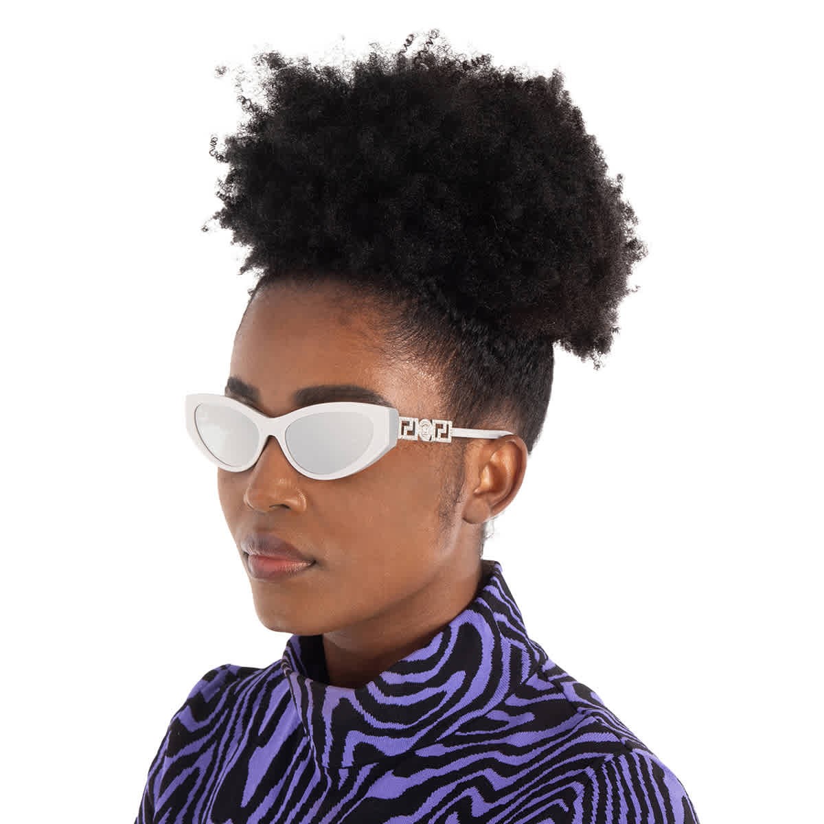 Versace Blue Mirror Silver Cat Eye Ladies Sunglasses VE4470B 54741U 56