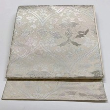 6307 Japanese Vintage Fukuro Obi Belt Kimono Fabric Silk Traditional Silver