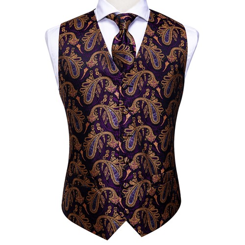 Men's Tuxedo Vest & Bowtie/Necktie Set, Classic Formal Waistcoat Paisley Floral - Picture 64 of 224