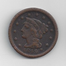 USA 1839-1857 Braided Hair Large Copper Cent Coin - Random Date