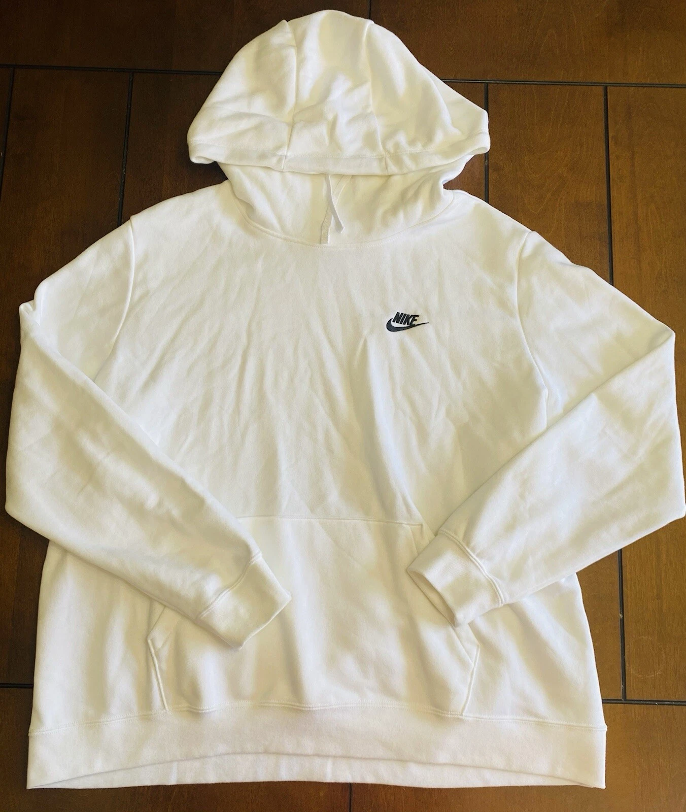 Nike Men's Pull Over Hoodie, Size XXL White with Black Embroidered Swoosh