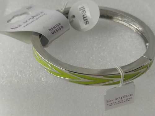 Lia Sophia Stretch Bangle Bracelet Small Silvertone Green Vertex Citron Enamel - Picture 7 of 12