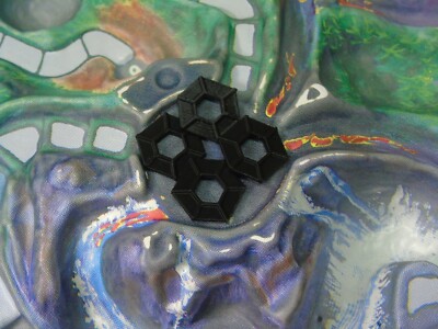 4 Black Tokens Hexagon 1986 Fireball Island Board Game Replacement Pieces Parts