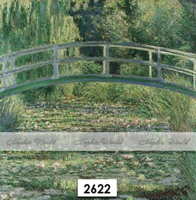 (2622) TWO Paper LUNCHEON Decoupage Art Craft Napkins - CLAUDE MONET ART BRIDGE