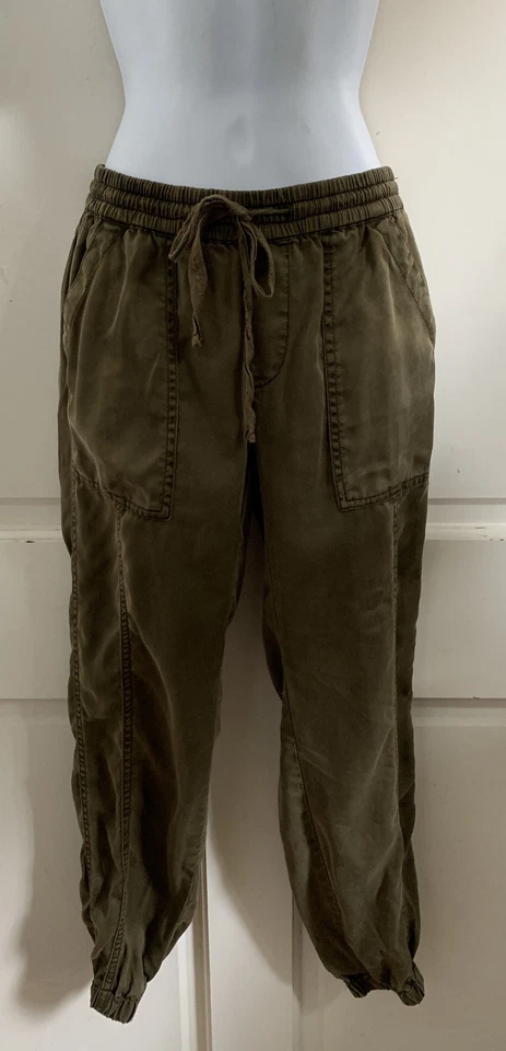 HEI HEI Anthropologie ¡NUEVO! Pantalones de chándal cargo caqui verde Lyocell con cordón XXS Foto 2 de 4