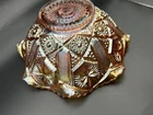 Vintage Glass Imperial Carnival Bowl Marigold Star & File Pattern Ruffled 8" W