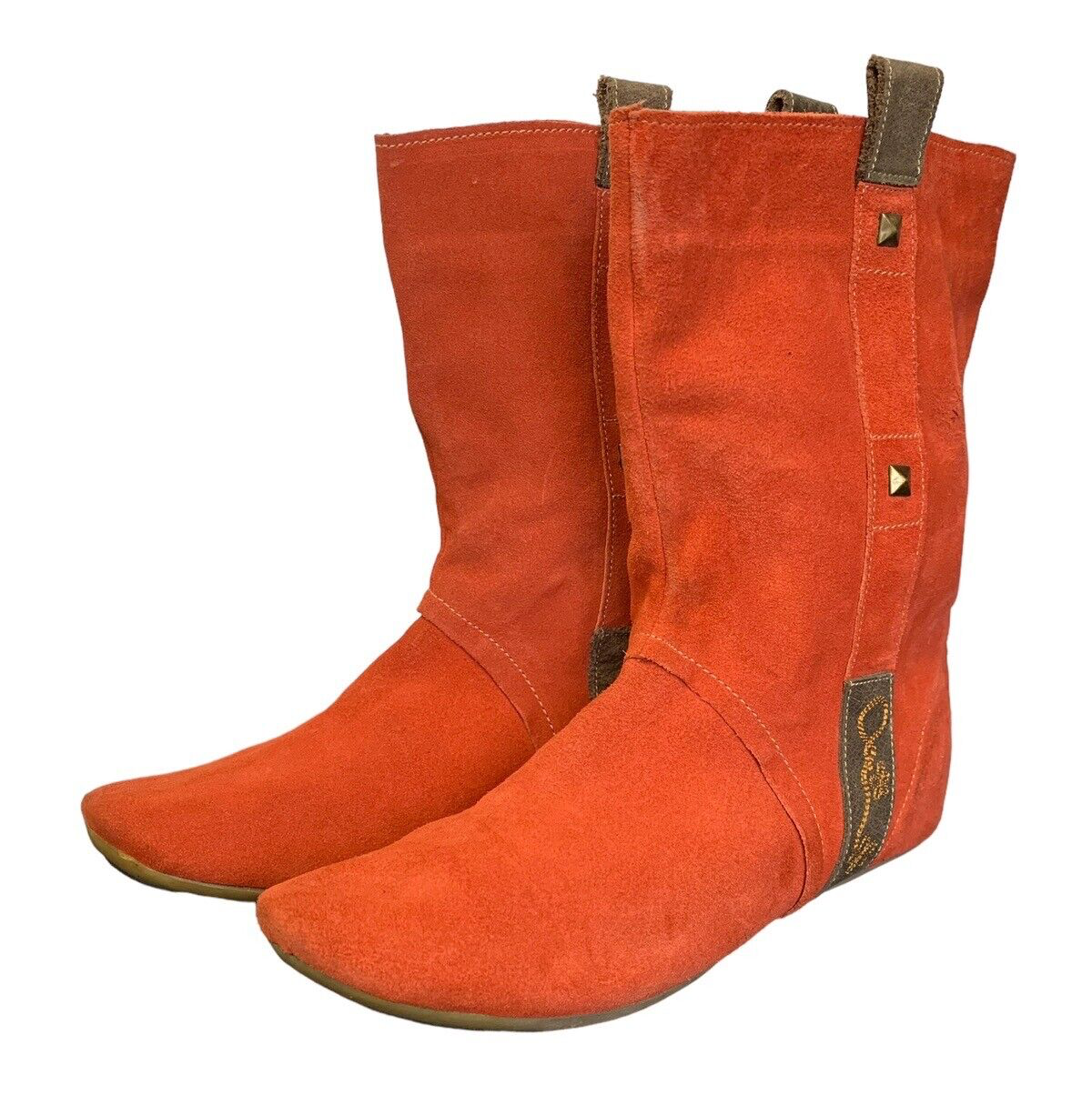 Women's Red Flat Low Leather Pull On Ankle Boots Size 41 eBay