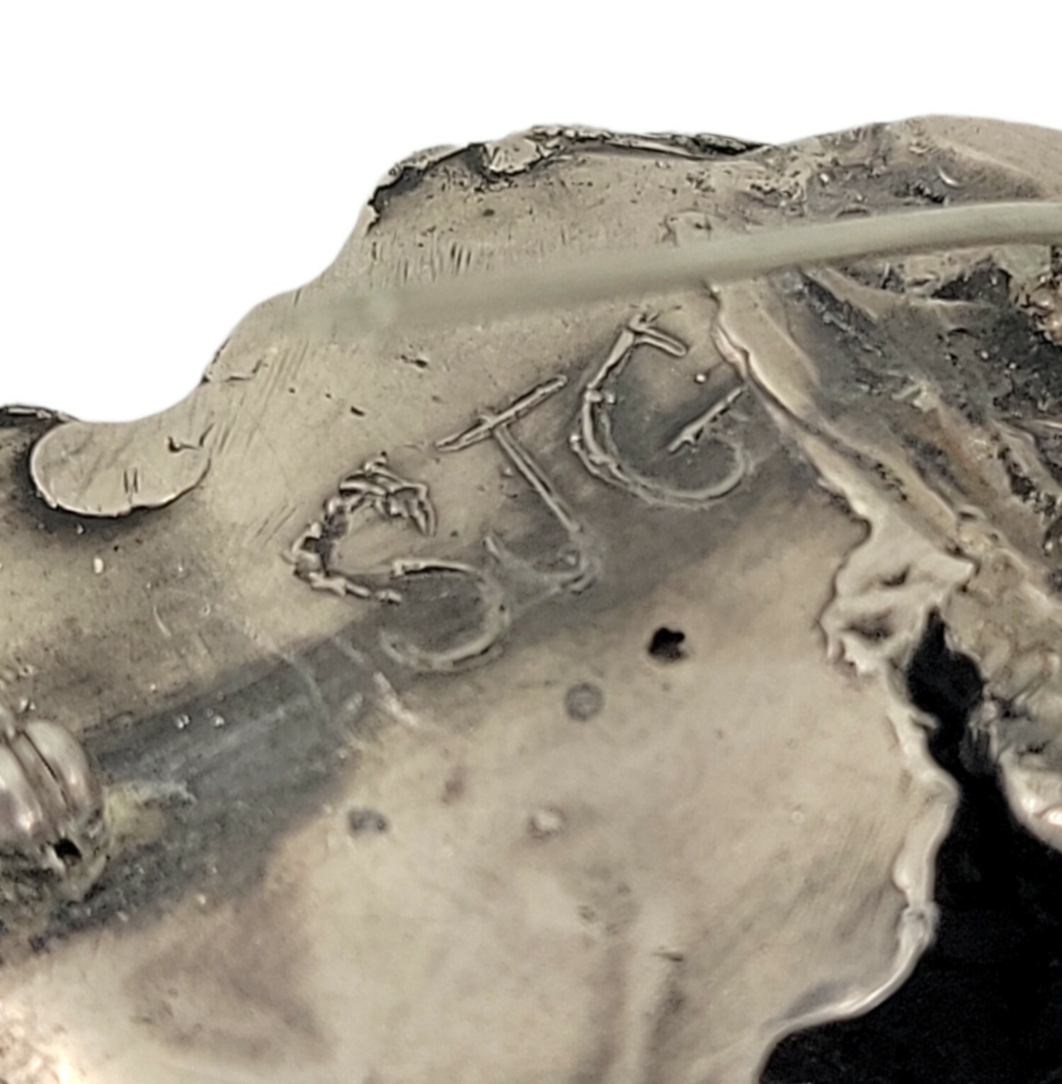 Brutalist Solid Silver Pin Brooch Signed SJG Test… - image 7