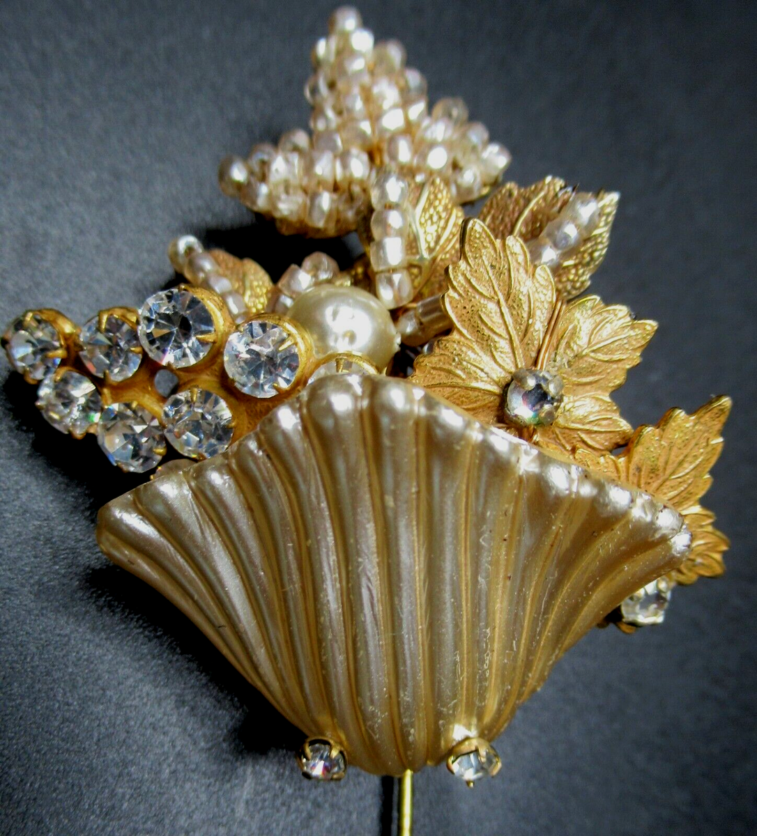 MIRIAM HASKELL Shell Pearl Rhinestone Vintage Stick Pin | eBay