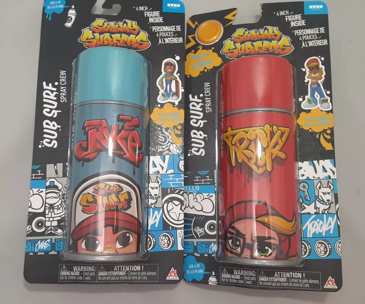 2 New Subway Surfers Spray Crew 4 Figures - Jake & Tricky Cans