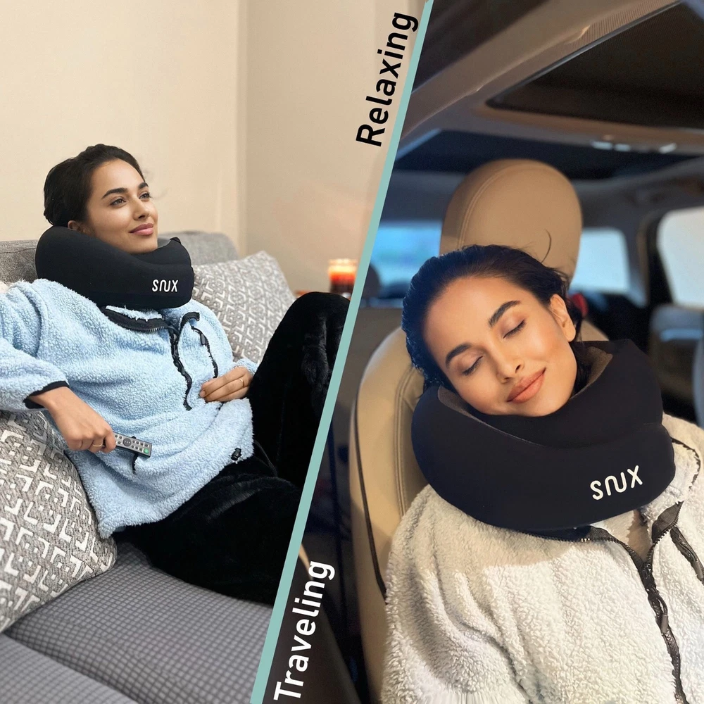 Snux 360 Memory Foam Travel Pillow with Hood for Neck Support