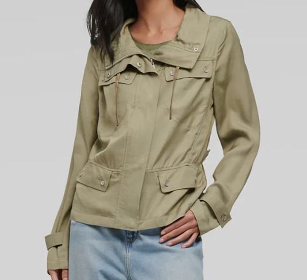 $150 Dkny Women's Green Tencel Military Cargo Full-Zip Coat
