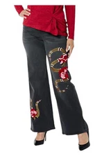 DG2 by DianeGilman New Classic Stretch Embroidered WideLeg Jean Black