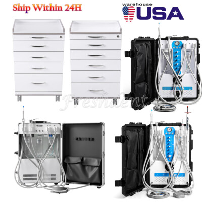 Portable Dental Delivery Unit System Air Compressor High Suction/4/5Drawers Cart