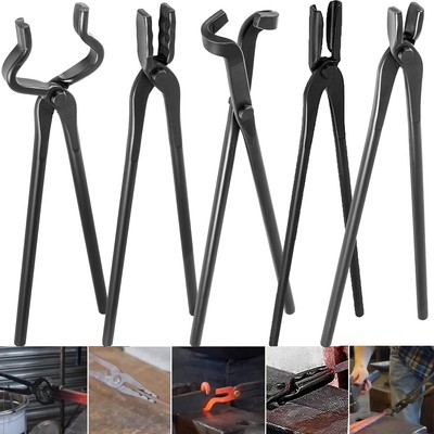 Beginner Blacksmith Tongs Forge Tong Tools Flat Jaw Pick Up Scroll V-Bit Tongs
