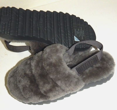 UGG Super Fluff Women's GRAY Slipper Size 8 SLINGBACK SLIP ON NEW