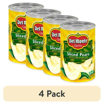 4 pk Del Monte Sliced Bartlett Pears in Heavy Syrup, Canned Fruit, 15.25 oz Can