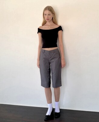 Urban Outfitters Crop Top Black Bardot Lycra Scoop neck Size M by