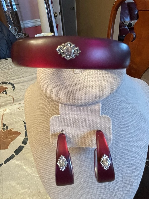 Plum/Burgundy Bangle And Pierced Earrings By Avon