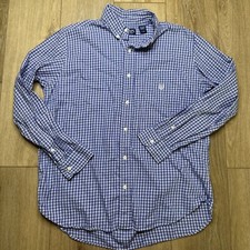 Chaps Mens Button Down Long Sleeve Dress Shirt Blue White Plaid Size Large