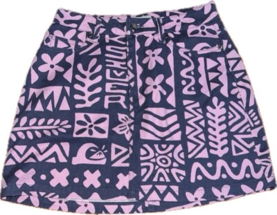 Quiksilver Women's Sunny City Skirt VINTAGE INDIGO TROPICAL TRIP Hawaiian EUC