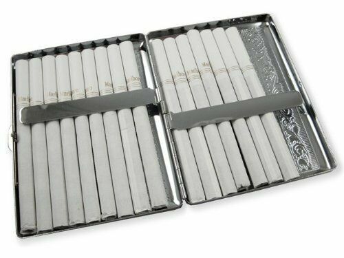 Vintage Metal Cigarette Case Box Silver Men Tobacco Holder for20s 90mm King Size