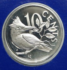 1977 British Virgin Islands Queen Elizabeth II BIRD Proof Silver 10C Coin i92350