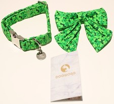 Dogwong Dog Collar SMALL St. Patrick's Day Shamrock Fabric Removable Bow