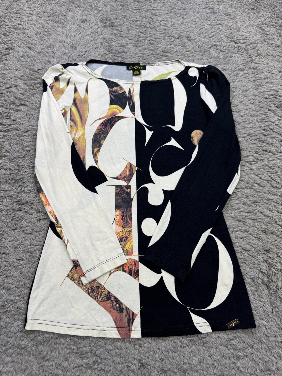 Cartise Top Women Small Geometric Colorblock Round Neck Artsy Blouse Tunic