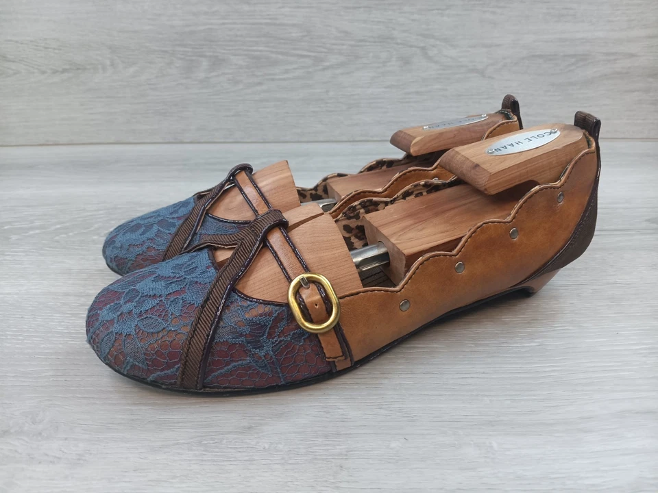 Женские мокасины Bobbi Blu коричневые синие кожаные без шнуровки с регулируемой пряжкой плоские 8,5 - Изображение 3 из 4